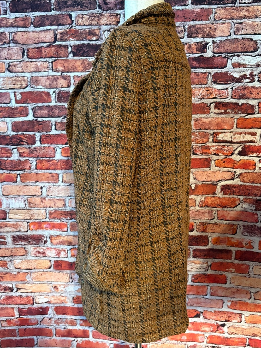 Ruby Rd. Open-Front Tweed Bouclé Jacket Rust Brown & Black Gold Thread MP - Picture 4 of 10